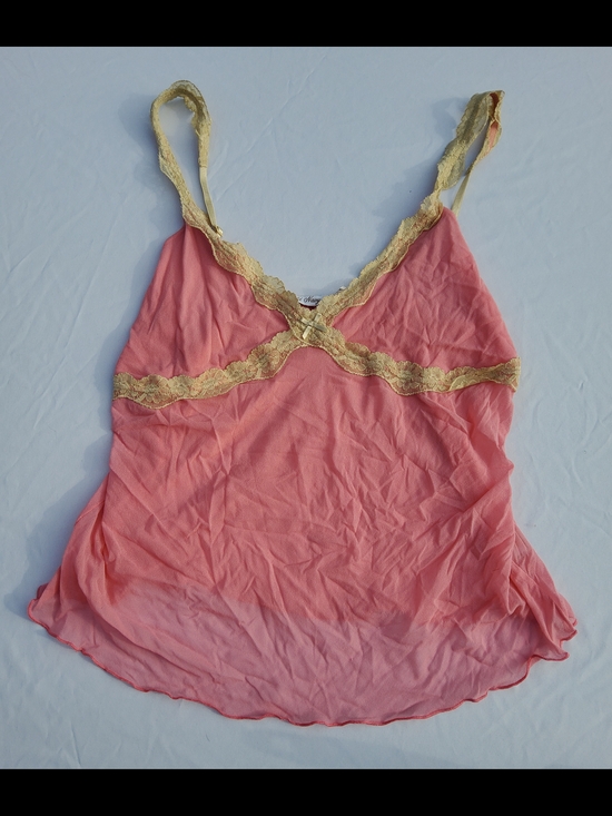 Old Navy Tops - Y2K Old Navy Sheer Lingerie Camisole Tank Top with Gold Lace Bow Trim